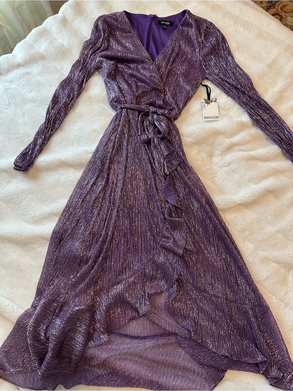 kensie Purple Tie waist Metallic Cocktail Dress NWT sz 8 special occasion